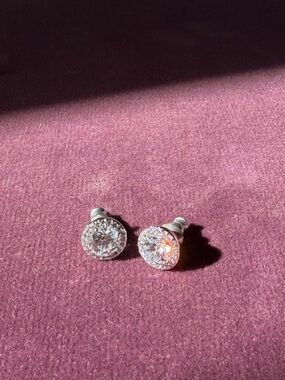 Silver Halo Cubic Zirconia Stud Earrings - Clear